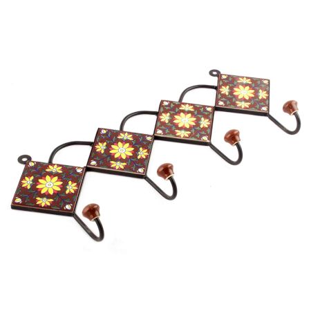 Brown And Yellow Ceramic Sunflower Tiles Hooks